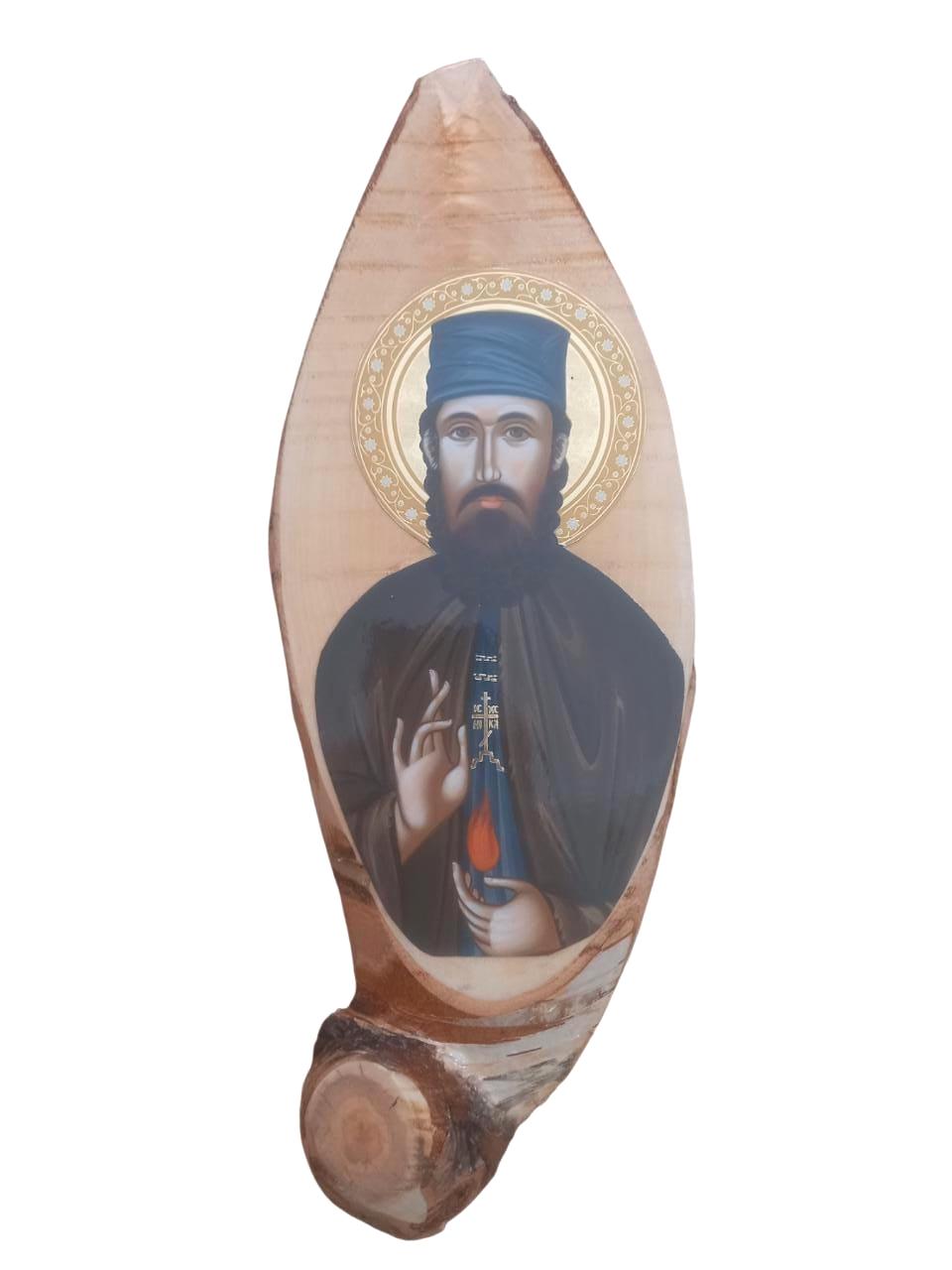 Saint Ephraim of Nea Makri Wall Mount Oval Natural Wood Greek Orthodox Icon