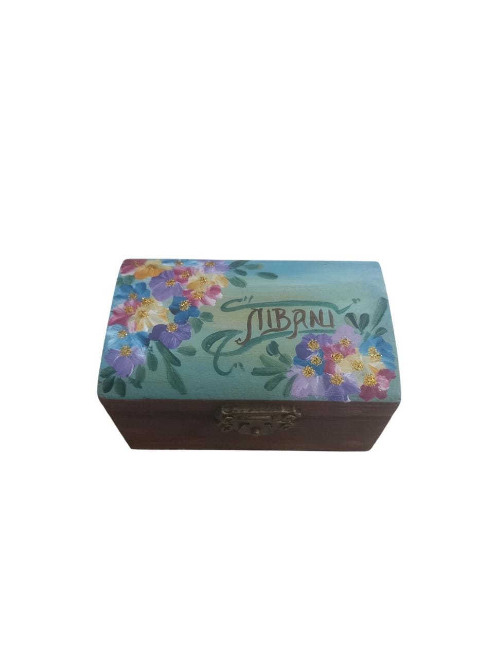 Handpainted Wooden Incense Box Blue Floral Greek Orthodox Unique Gift