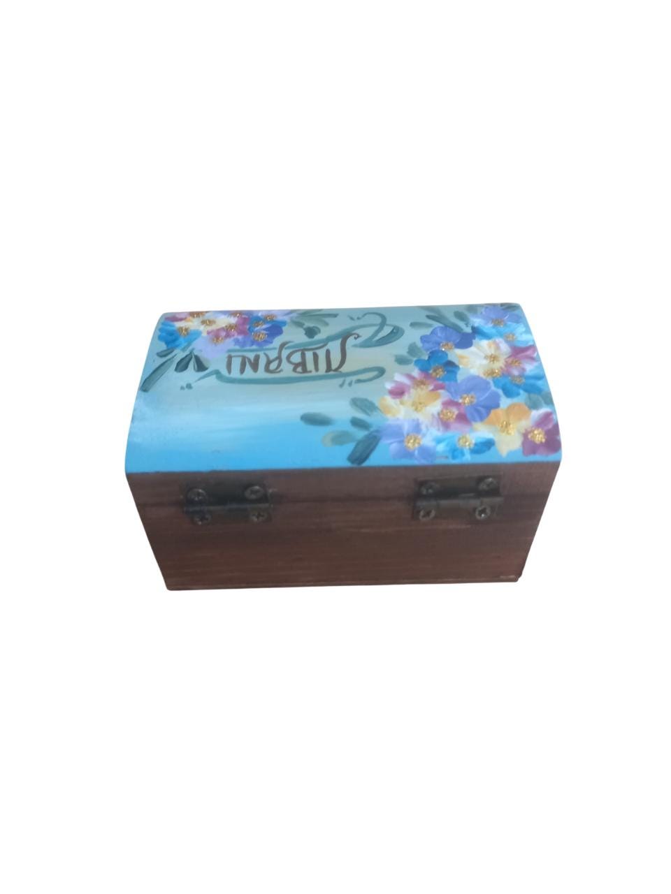 Handpainted Wooden Incense Box Blue Floral Greek Orthodox Unique Gift