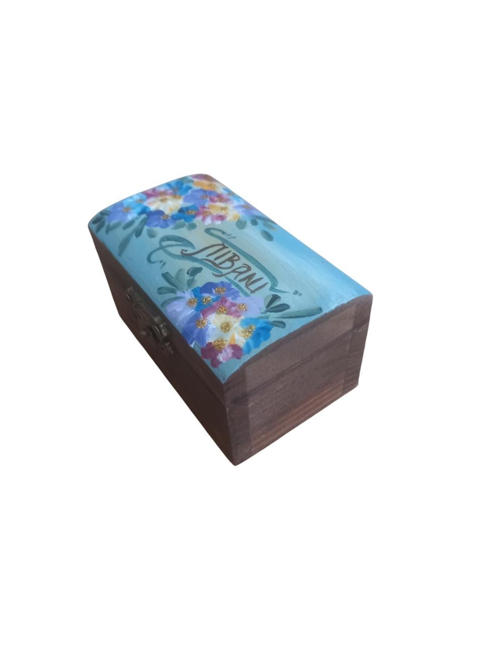 Handpainted Wooden Incense Box Blue Floral Greek Orthodox Unique Gift