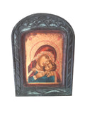 Theotokos Virgin Mary Icon Kissing Baby Jesus Byzantine Egg Tempera Gold Wood