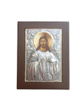 Jesus Christ Icon Silver 925 Gold Plated Orthodox Wall Art Engraved Wood Frame