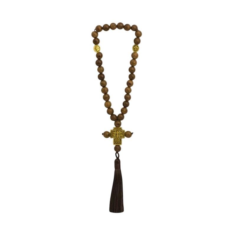 Greek Orthodox Prayer Rope 30 Beads Komboskini Wooden Beads Gold Cross Tassel Rosary