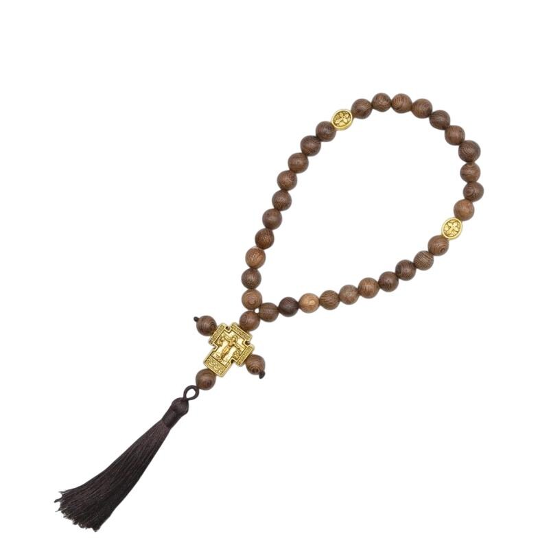 Greek Orthodox Prayer Rope 30 Beads Komboskini Wooden Beads Gold Cross Tassel Rosary