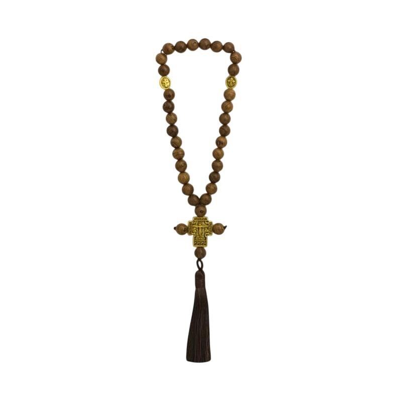 Greek Orthodox Prayer Rope 30 Beads Komboskini Wooden Beads Gold Cross Tassel Rosary