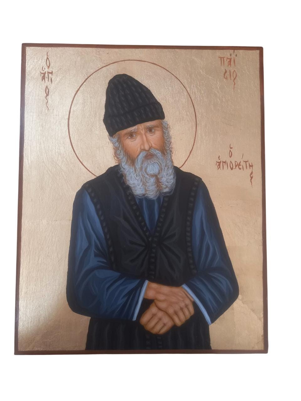 Saint Paisios Icon Hand Painted Orthodox Icon Gold Leaf Background 20x26 cm 7.9x10.2 inch Greek Religious Wall Art Mount Athos Icon