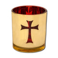 Medium 3" Cross Design Gilded Gold Votive Vigil Oil Lamp Replacement Beautiful Elegant Red Glass Cup 8cm