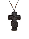4" Natural Wood Carved Russian Orthodox Pectoral Cross with Beaded Chain 35"