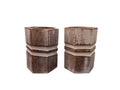 Set of 2 Wooden Pencil Holders | Hexagon Natural Wood Desk Organizers | Handpainted White Accents | Rustic Office & Study Decor
