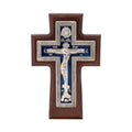 Blue Enamel Orthodox Wall Cross, Greek Russian Crucifix, Hand Applied Enamel Icon, Engraved Wooden Wall Decor, Christian Religious Gift