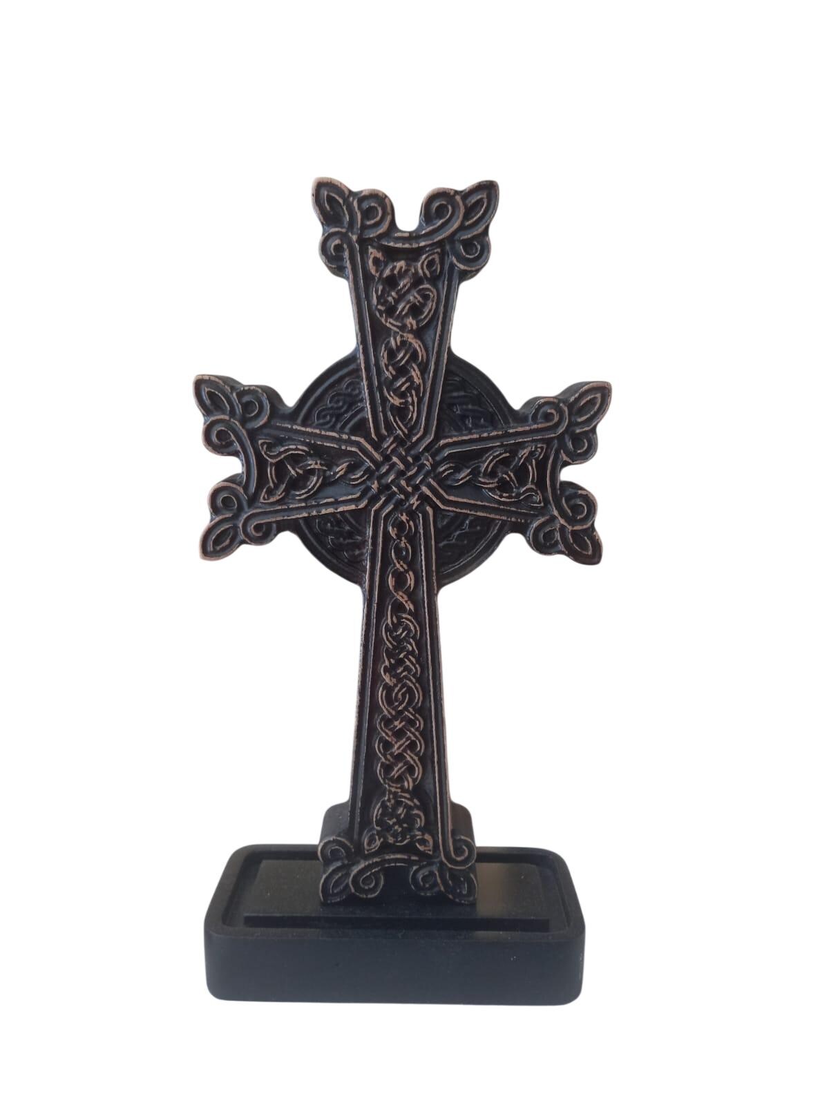 Orthodox Celtic Cross Wooden Stand Decor 9” Christian Cross Byzantine Style Religious Gift