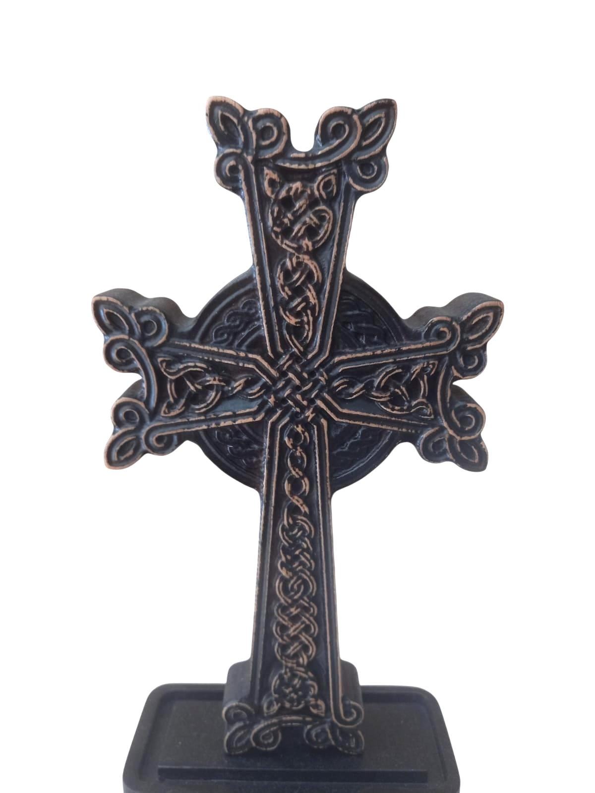 Orthodox Celtic Cross Wooden Stand Decor 9” Christian Cross Byzantine Style Religious Gift