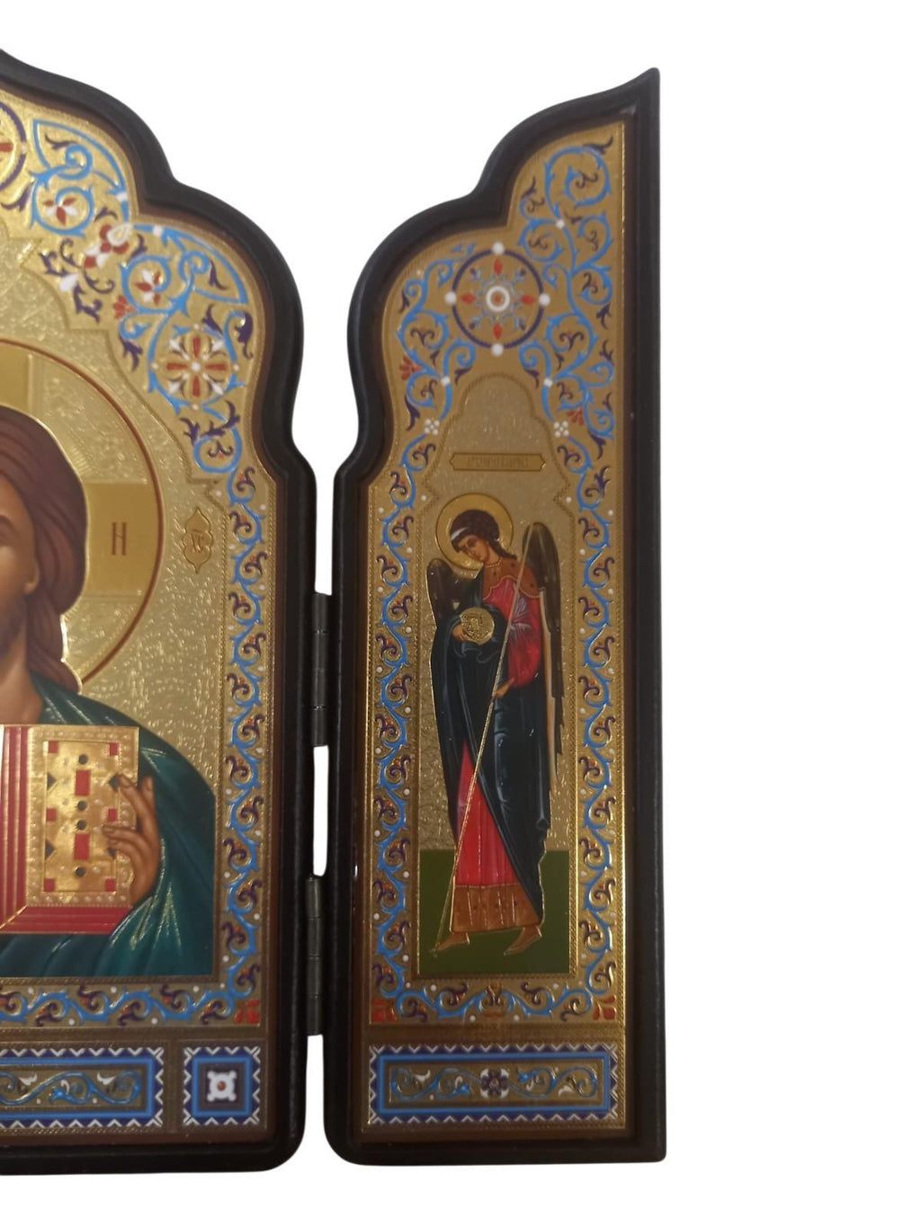 Wooden Triptych Icon Jesus Christ Archangels Michael Gabriel Foldable Gilded Icon 29x23cm Religious Orthodox Prayer Icon