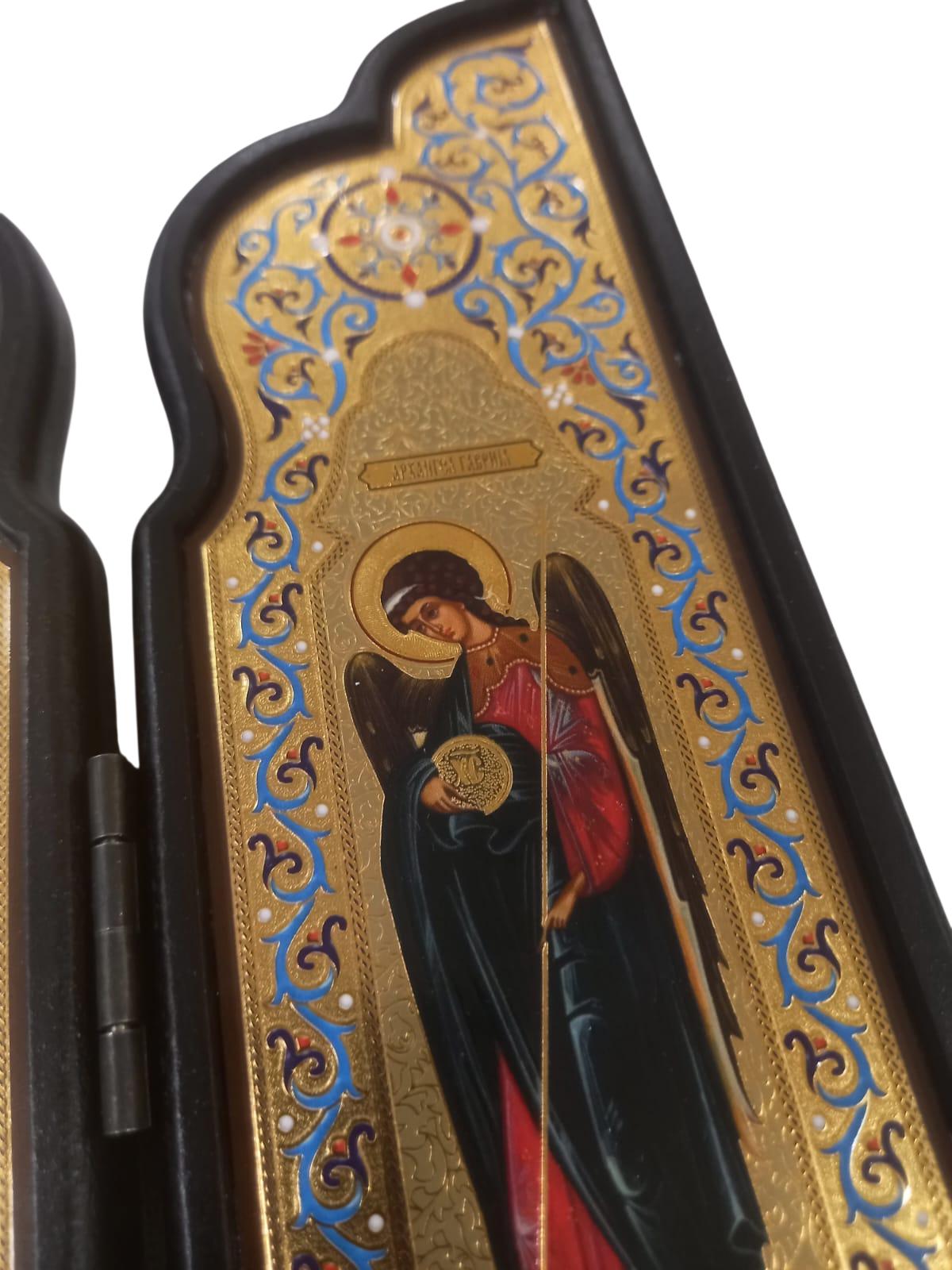 Wooden Triptych Icon Jesus Christ Archangels Michael Gabriel Foldable Gilded Icon 29x23cm Religious Orthodox Prayer Icon