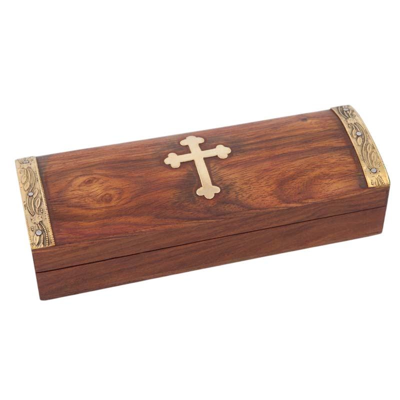 Handmade Wooden Keepsake Box with Hand-Altered Brass Details | Hinged Lid Storage Case | Rustic Small Treasure Box | Incense or Relic Holder