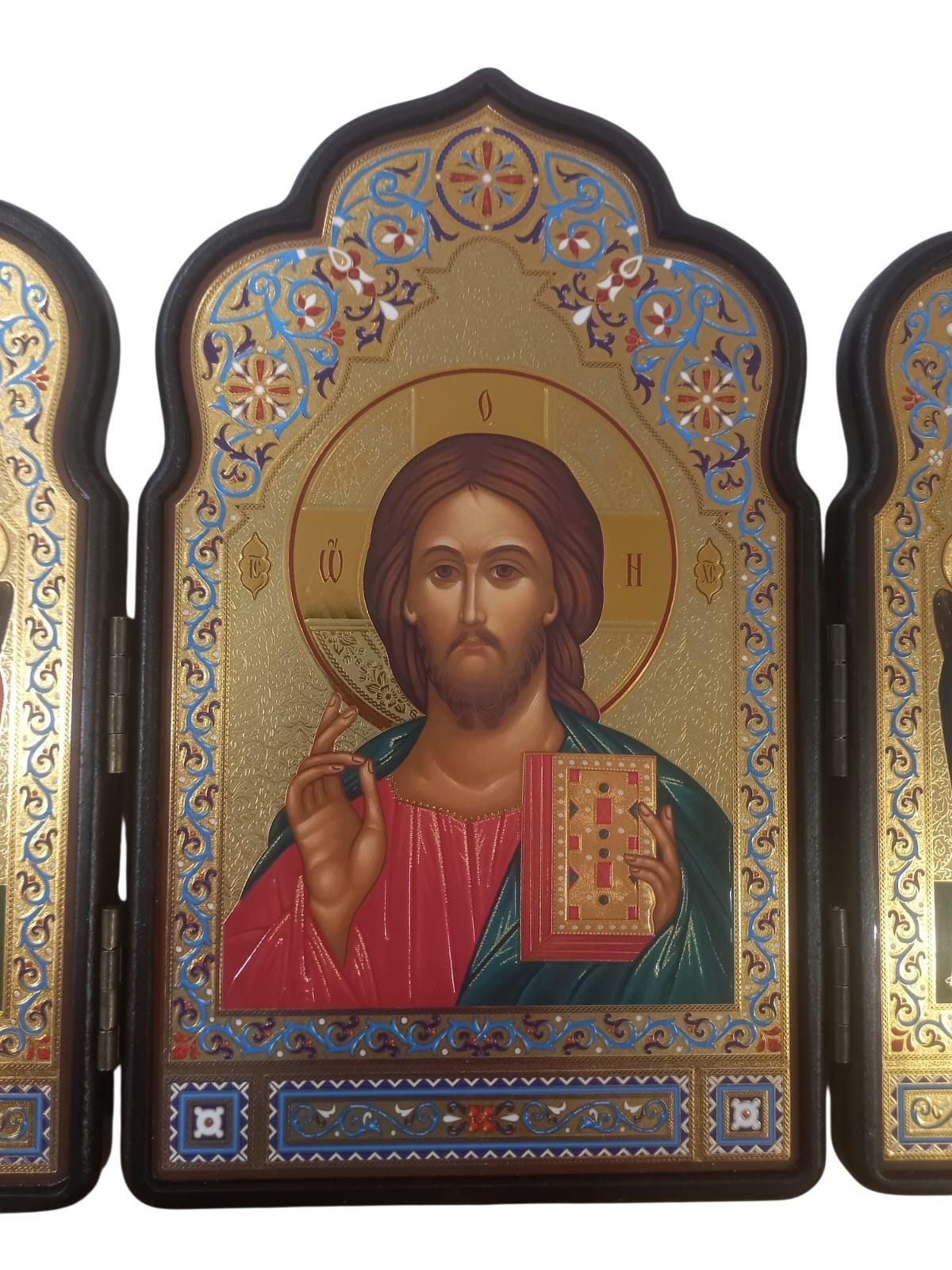 Wooden Triptych Icon Jesus Christ Archangels Michael Gabriel Foldable Gilded Icon 29x23cm Religious Orthodox Prayer Icon