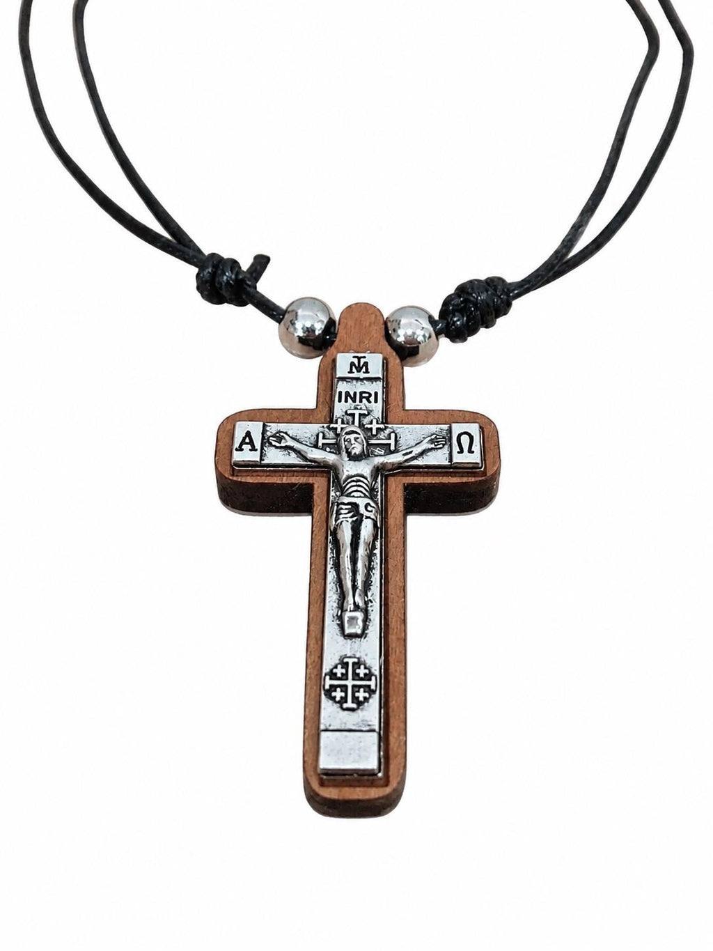 Handmade Wooden Orthodox Cross Necklace Greek Crucifix Pendant Adjustable Cord Baptism Gift Christian Religious Jewelry