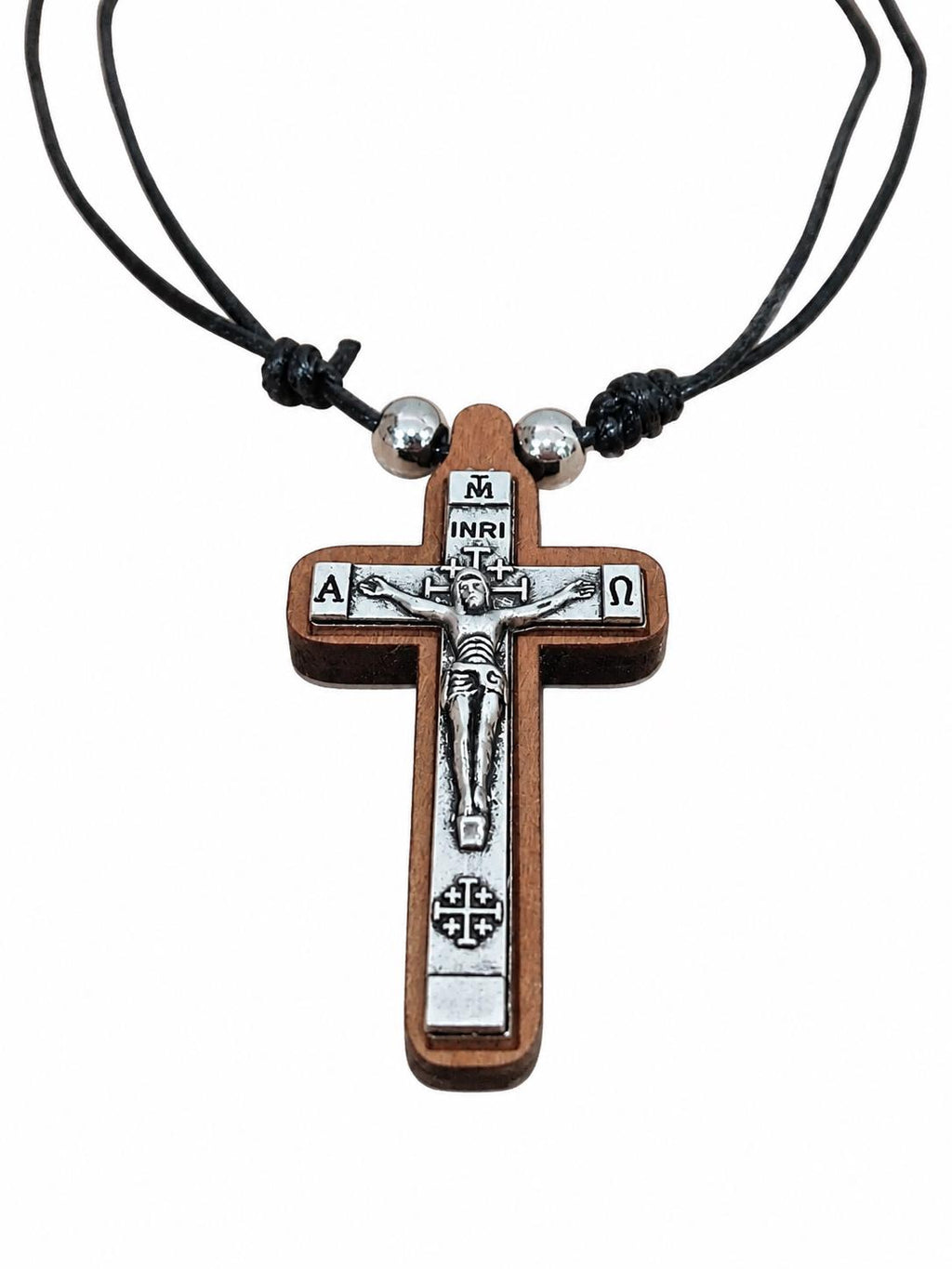 Handmade Wooden Orthodox Cross Necklace Greek Crucifix Pendant Adjustable Cord Baptism Gift Christian Religious Jewelry