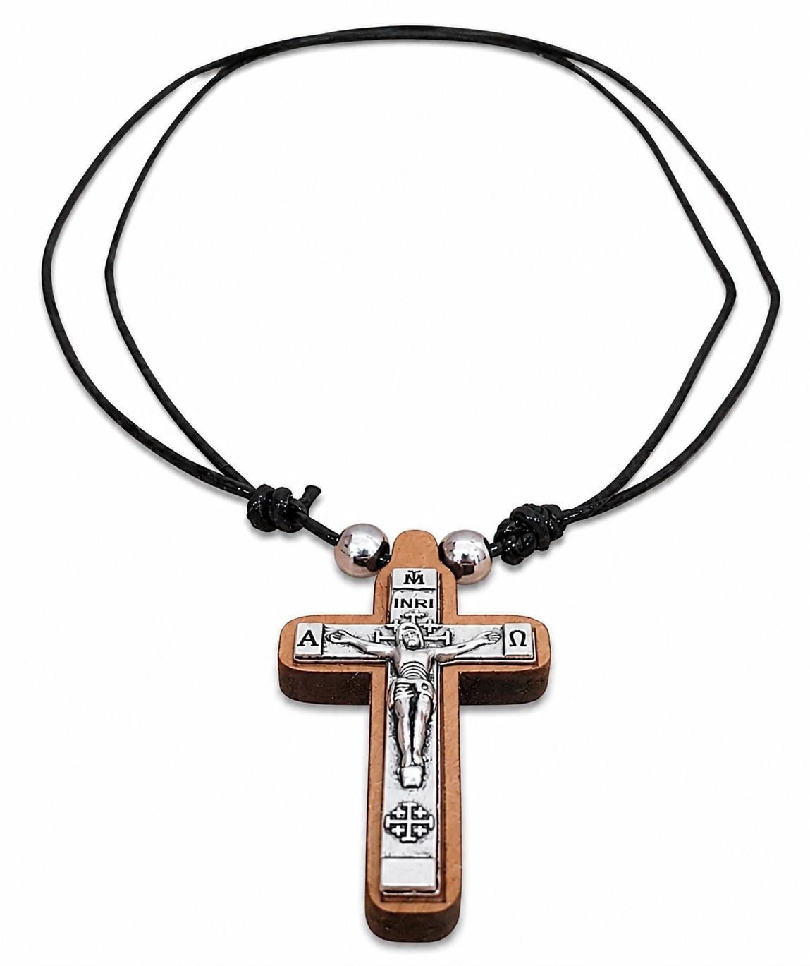 Handmade Wooden Orthodox Cross Necklace Greek Crucifix Pendant Adjustable Cord Baptism Gift Christian Religious Jewelry