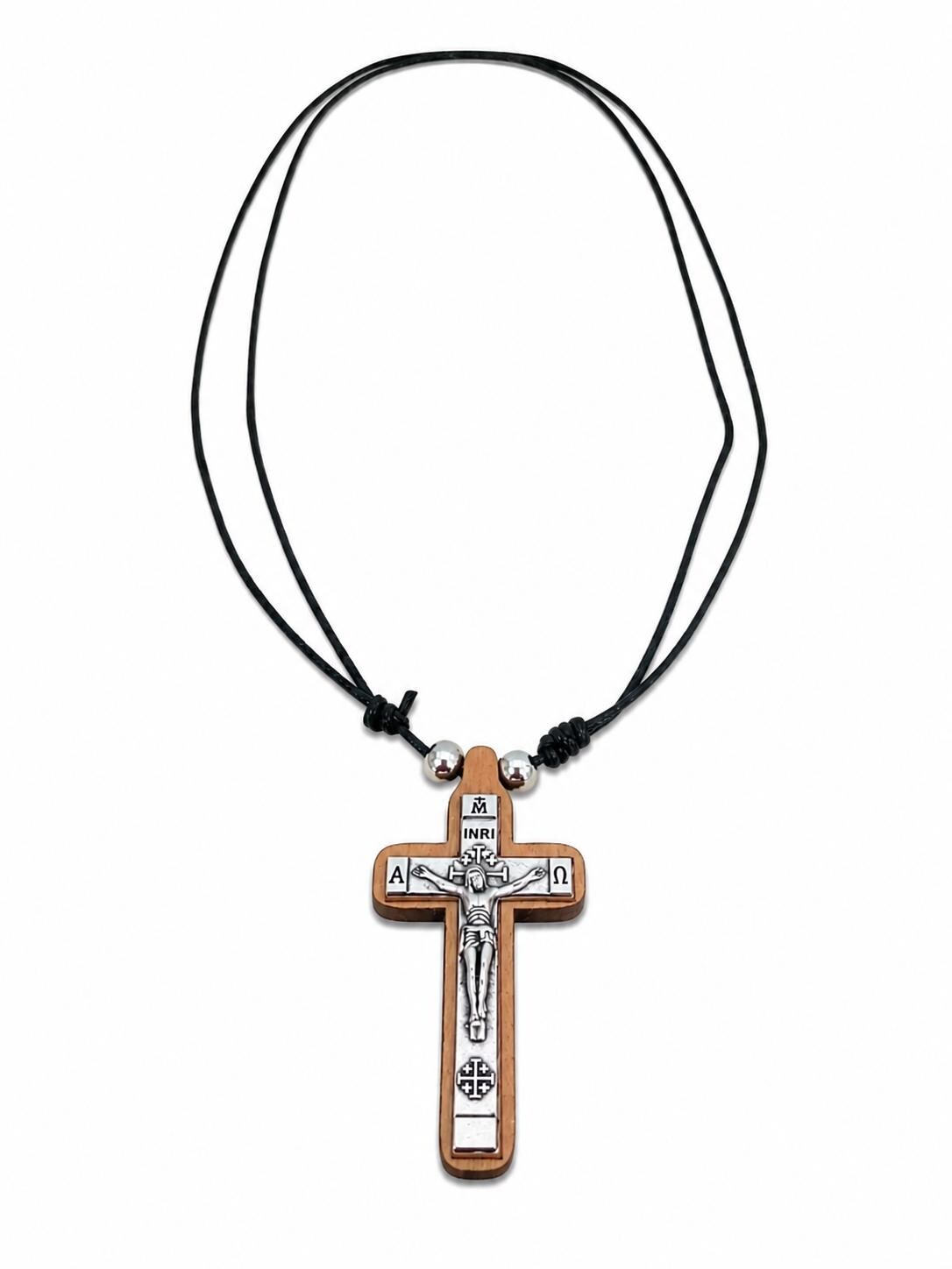 Handmade Wooden Orthodox Cross Necklace Greek Crucifix Pendant Adjustable Cord Baptism Gift Christian Religious Jewelry