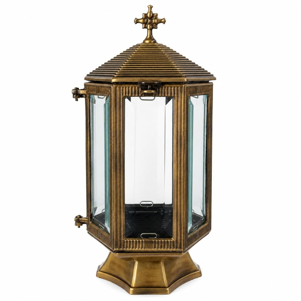 12.5" Greek Orthodox Brass Religious Church Garden Cemetery Crystal Windows Lantern 32cm